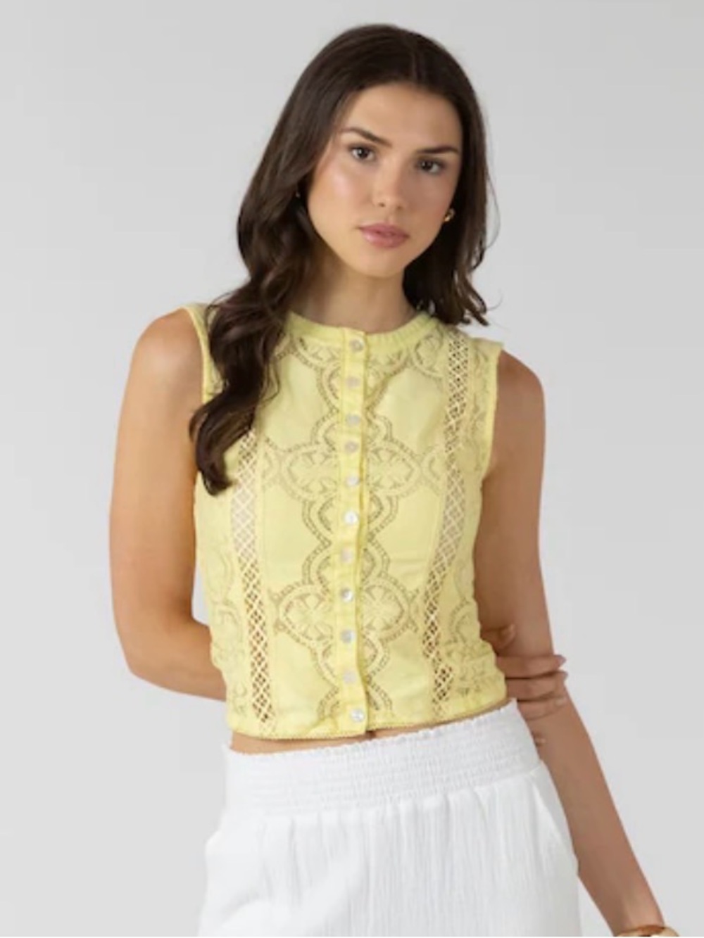 Dex Yellow Lace Button Up sleeveless top